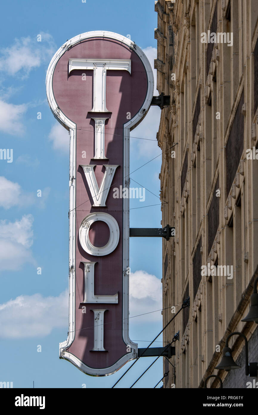 Neon sign on the Tivoli Theatre on Delmar Boulevard, Delmar Loop, St