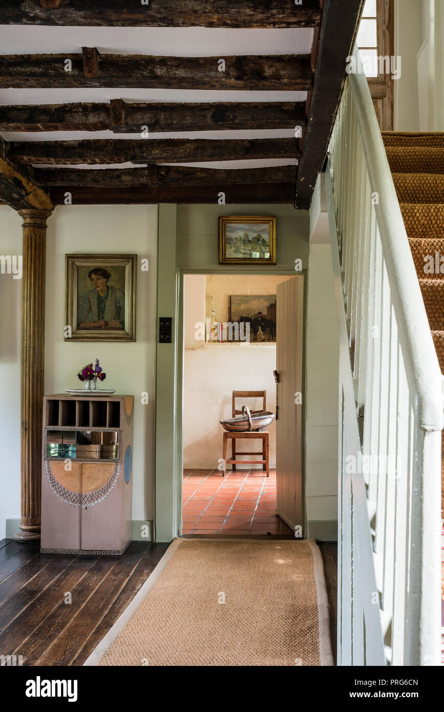 Timber framed entrance hallway of cottage, once home to Virgina Wolfe Stock Photo