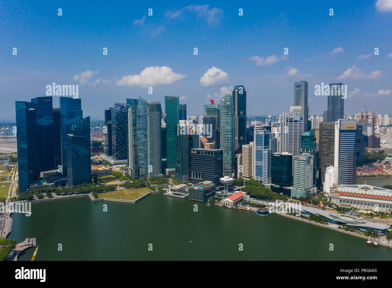 Aerial view of Raffles Place Central Business District during the ...