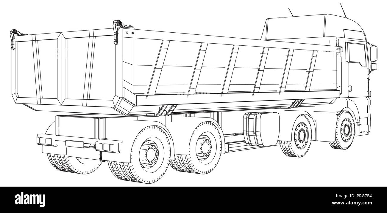 Lorry. dumper truck. Tracing illustration of 3d. Stock Vector
