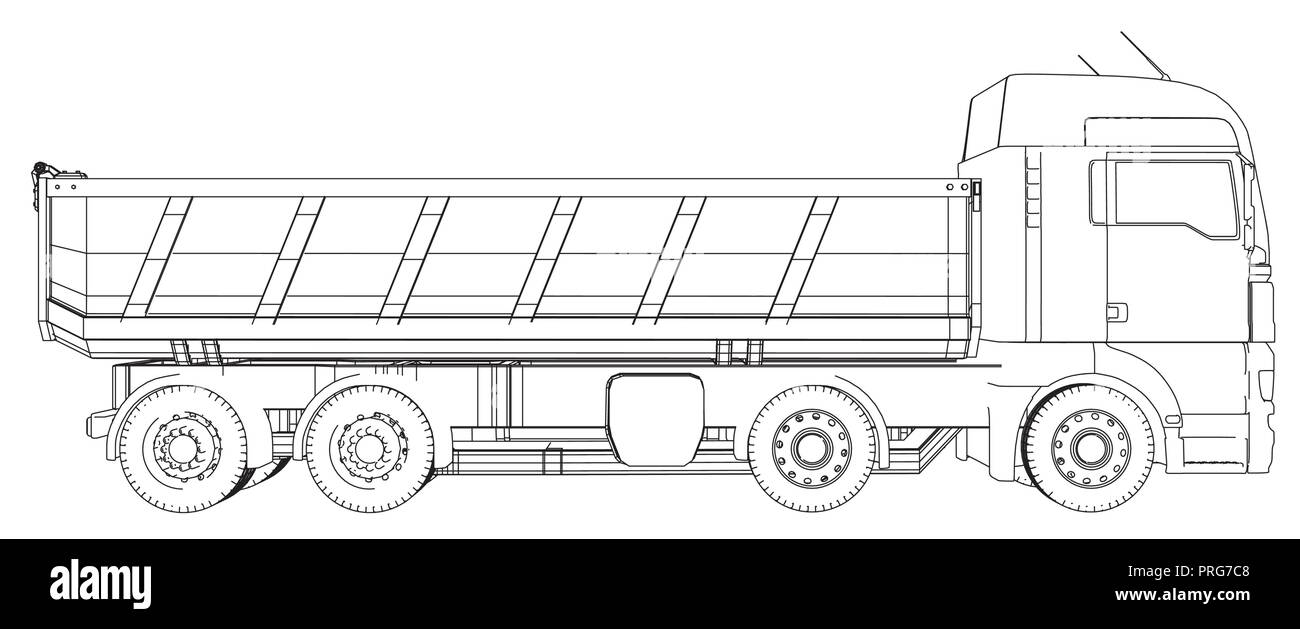 Tipper Dump Truck Isolated. Tracing illustration of 3d. EPS 10 vector