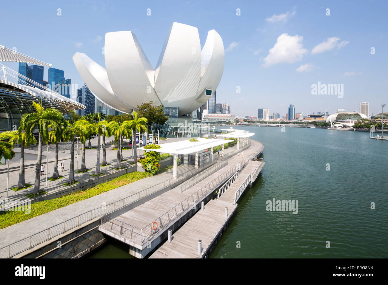 Cityscape view of Art Science Museum and the city landmarks surrounding. Stock Photo