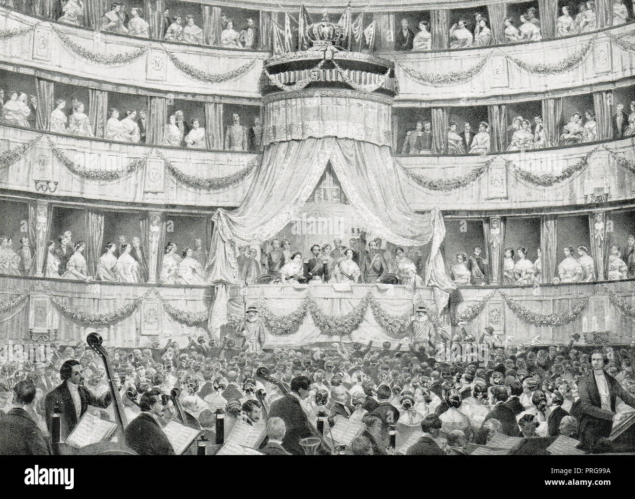 State visit to the Opera, 19 April 1855, Queen Victoria and Prince Albert, with the Emperor and Empress of the French, Stock Photo