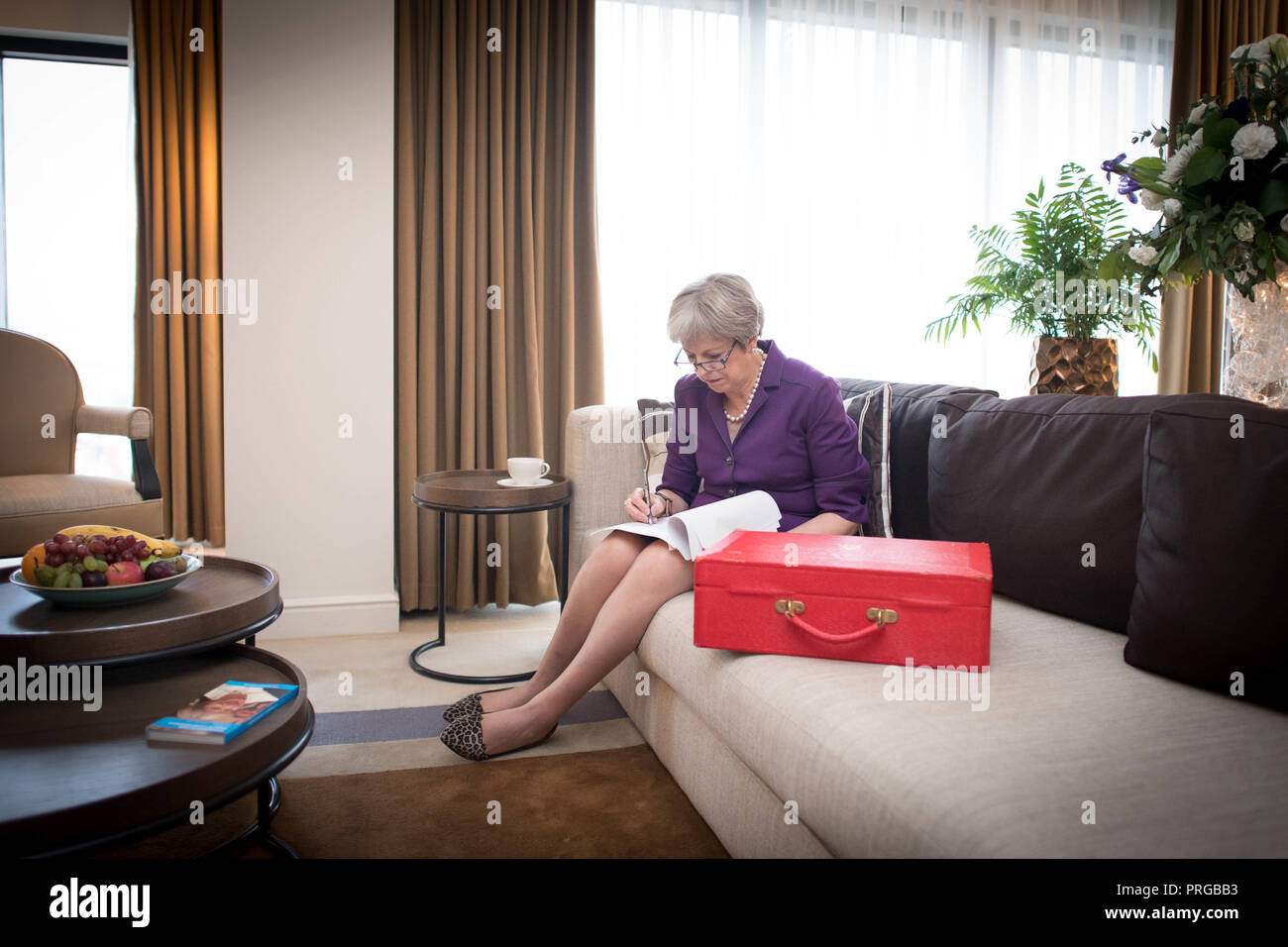 Prime Minister Theresa May prepares her keynote speech in her hotel ...