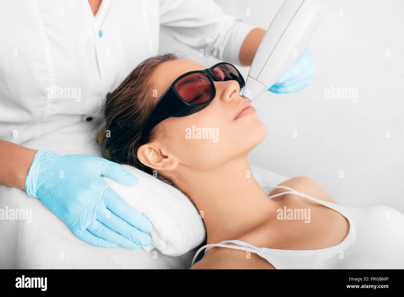 laser epilation, facial hair removal at clinic Stock Photo