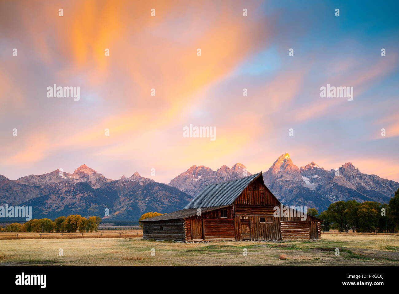One of the Moulton Barns on Mormon Row at Grand Teton National Park. Stock Photo