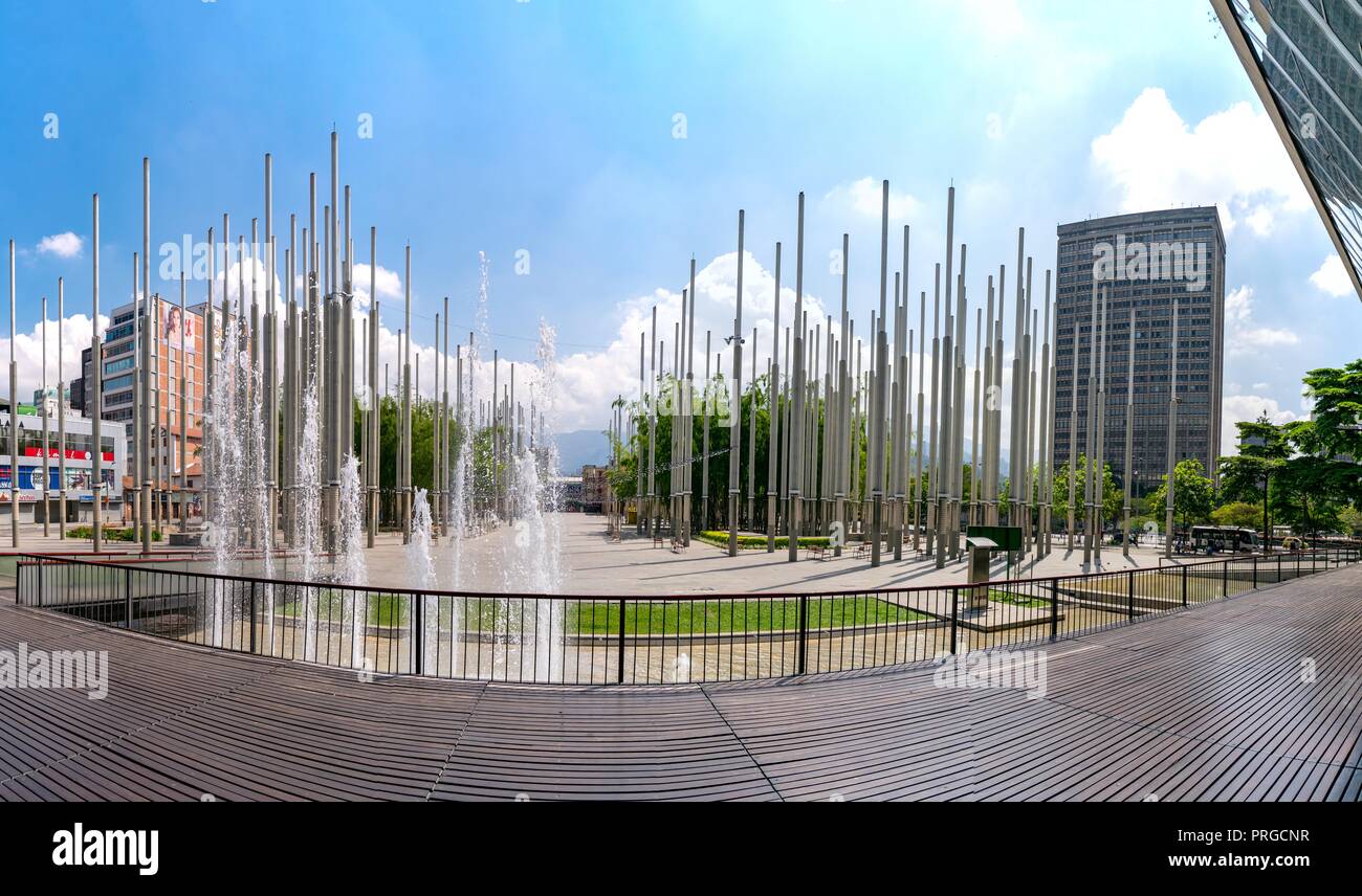 Parque de las Luces (Park of the Lights) on Cisneros Square in Medellin