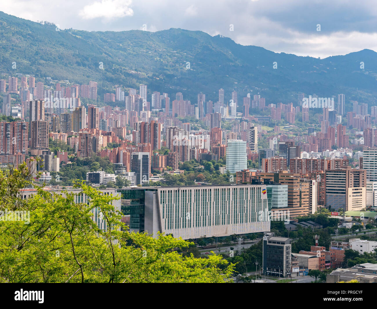 Cityscape and panorama view of Medellin, Colombia. Medellin is the second-largest city in Colombia. It is in the Aburrá Valley, one of the most northe Stock Photo