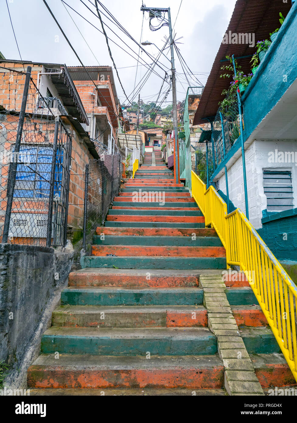Stairs in a poor neighborhood in Medellin, Colombia Stock Photo