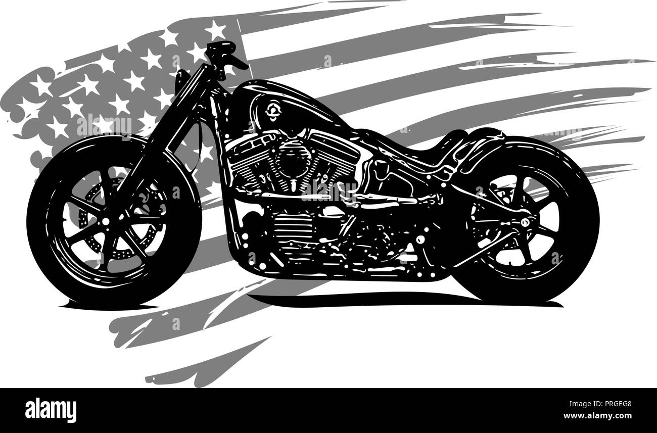 Hand drawn and inked vintage American chopper motorcycle Stock Vector