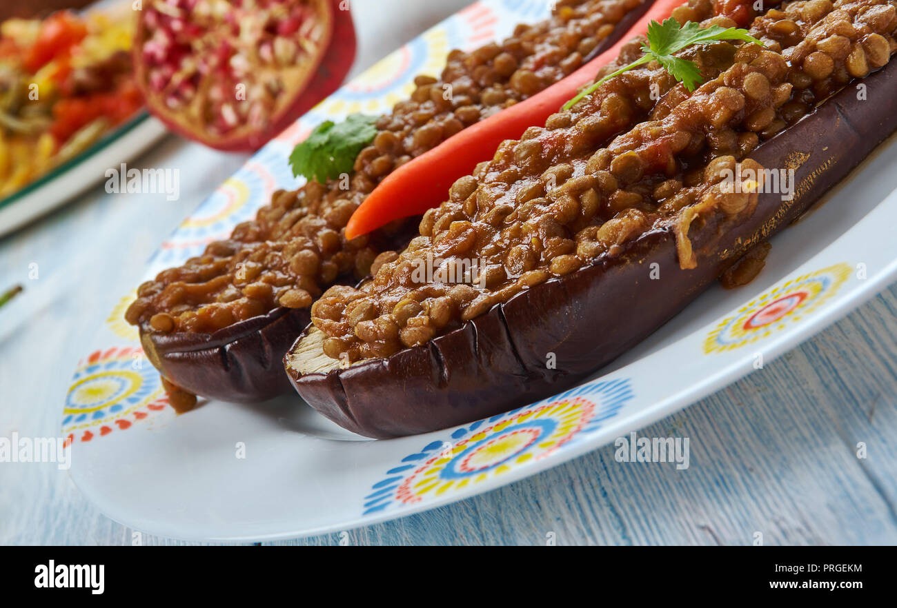 Moroccan Lentil Stuffed Eggplant, stuffed baked eggplant with Moroccan