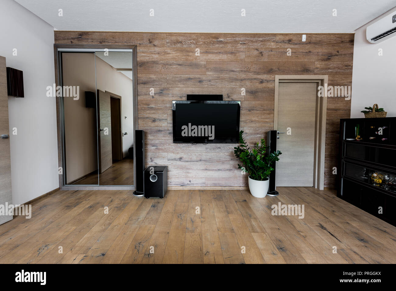 interior view of empty modern living room with TV set Stock Photo
