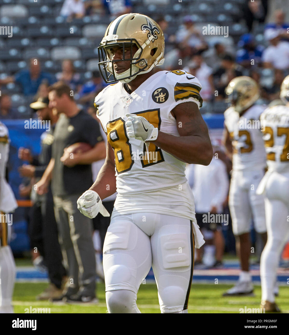 East Rutherford, New Jersey, USA. 2nd Oct, 2018. New Orleans Saints wide  receiver Brandon Tate (87) during warm ups before a game between the New  Orlean Saints and the New York Giants