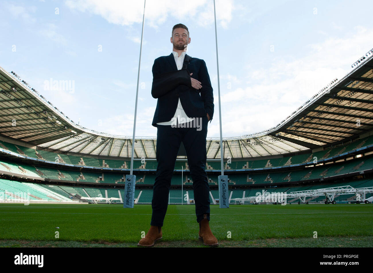 Twickenham, UK. 2nd October 2018. Former Northampton Saints and Wallabies centre, Rob Horne, who retired through injury, poses for photos to promote the Northampton Saints v Leicester Tigers Gallagher Premiership round 6 match at Twickenham Stadium, London, UK. Andrew Taylor/Alamy Live News Stock Photo