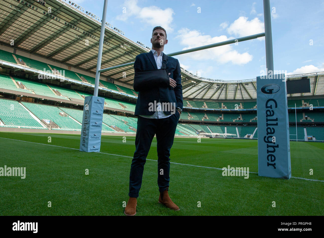 Twickenham, UK. 2nd October 2018. Former Northampton Saints and Wallabies centre, Rob Horne, who retired through injury, poses for photos to promote the Northampton Saints v Leicester Tigers Gallagher Premiership round 6 match at Twickenham Stadium, London, UK. Andrew Taylor/Alamy Live News Stock Photo