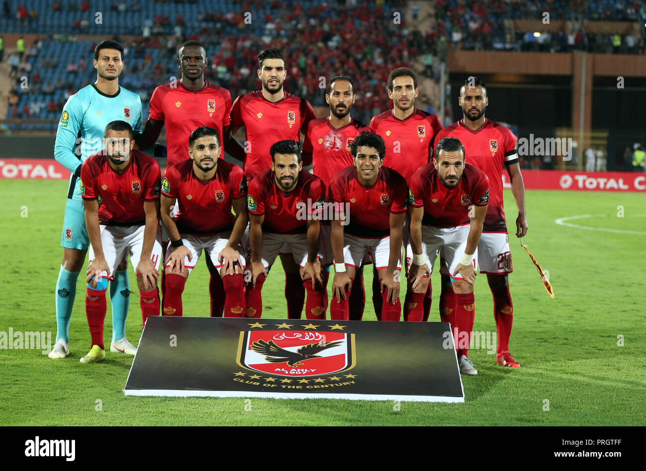 Cairo, Egypt. 2nd Oct, 2018. Players of Al Ahly pose for group photo before the first leg match between Egypt's Al Ahly and Algeria's ES Setif of African Champion's League semi-finals in Cairo, Egypt, on Oct. 2, 2018. Al Ahly won 2-0. Credit: Ahmed Gomaa/Xinhua/Alamy Live News Stock Photo