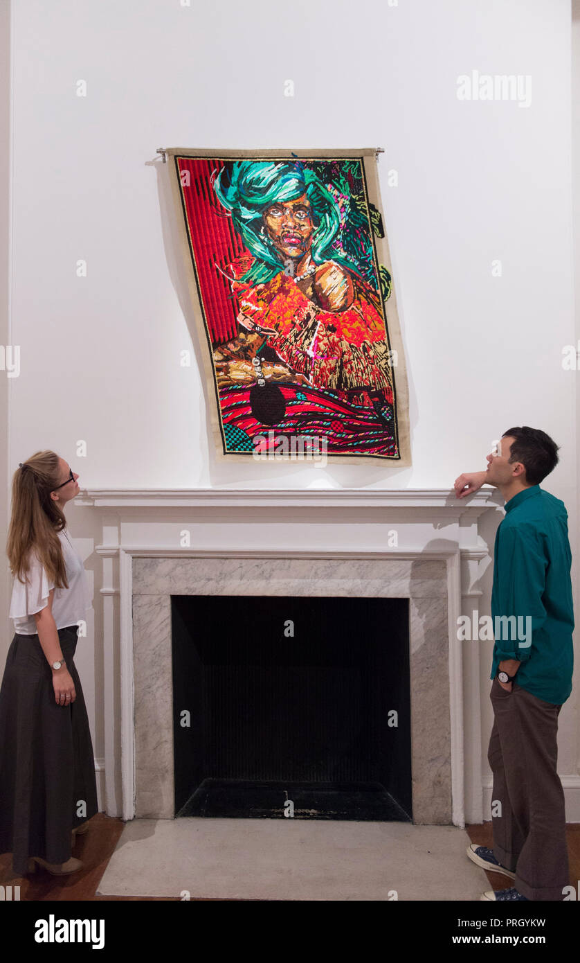 Somerset House, London, UK. 3 October, 2018. 1-54 Contemporary African Art Fair opens 4-7 October 2018 with first major solo UK exhibition by South African artist Athi-Patra Ruga. Image: Versatile Queen: A Transhuman Proposal, tapestry, 2016. Courtesy of Jaco Roux. Credit: Malcolm Park/Alamy Live News. Stock Photo