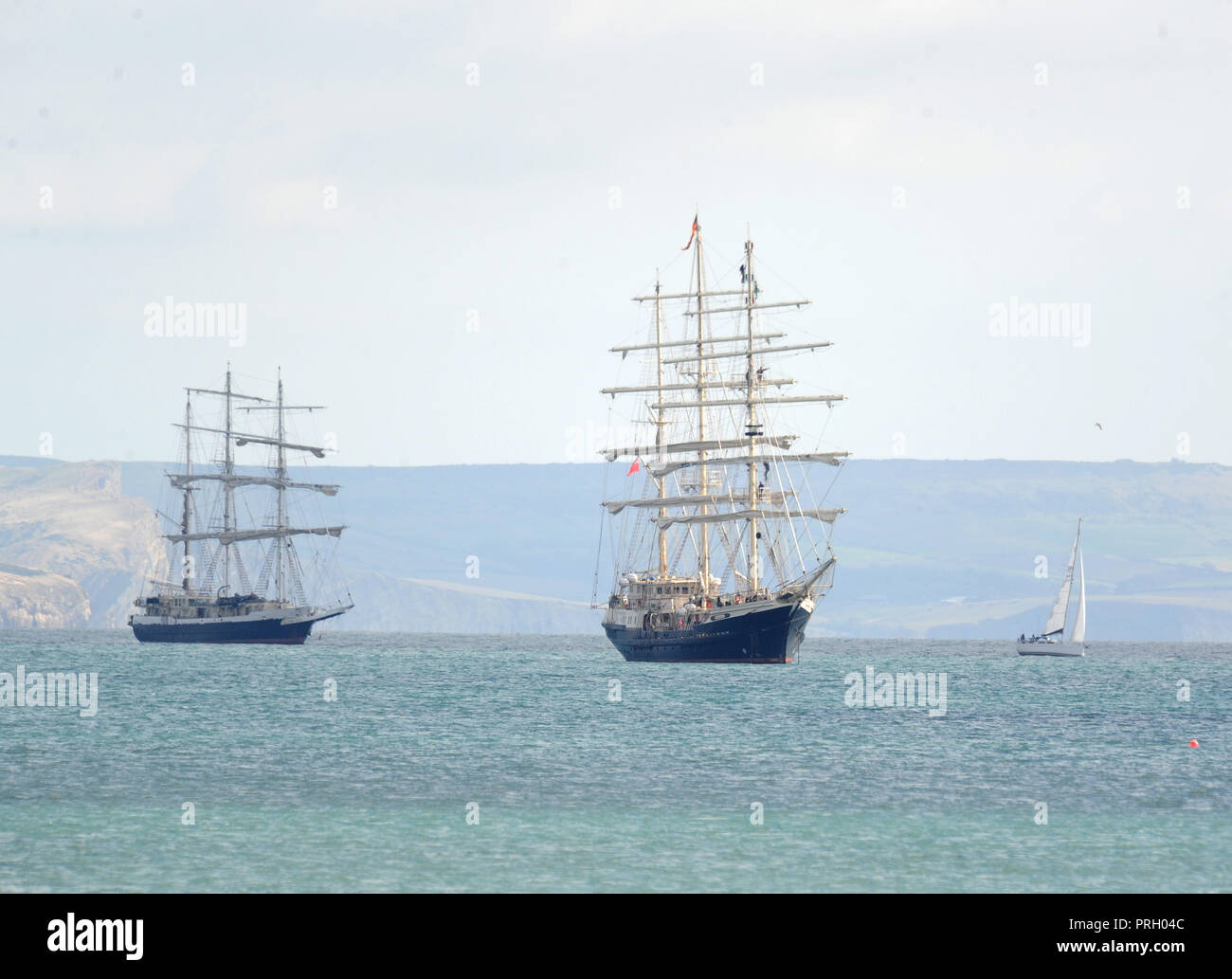 Weymouth Bay, Dorset, UK. 3rd October, 2018. Tall Ships in a sunny Weymouth Bay, Dorset Credit: Finnbarr Webster/Alamy Live News Stock Photo