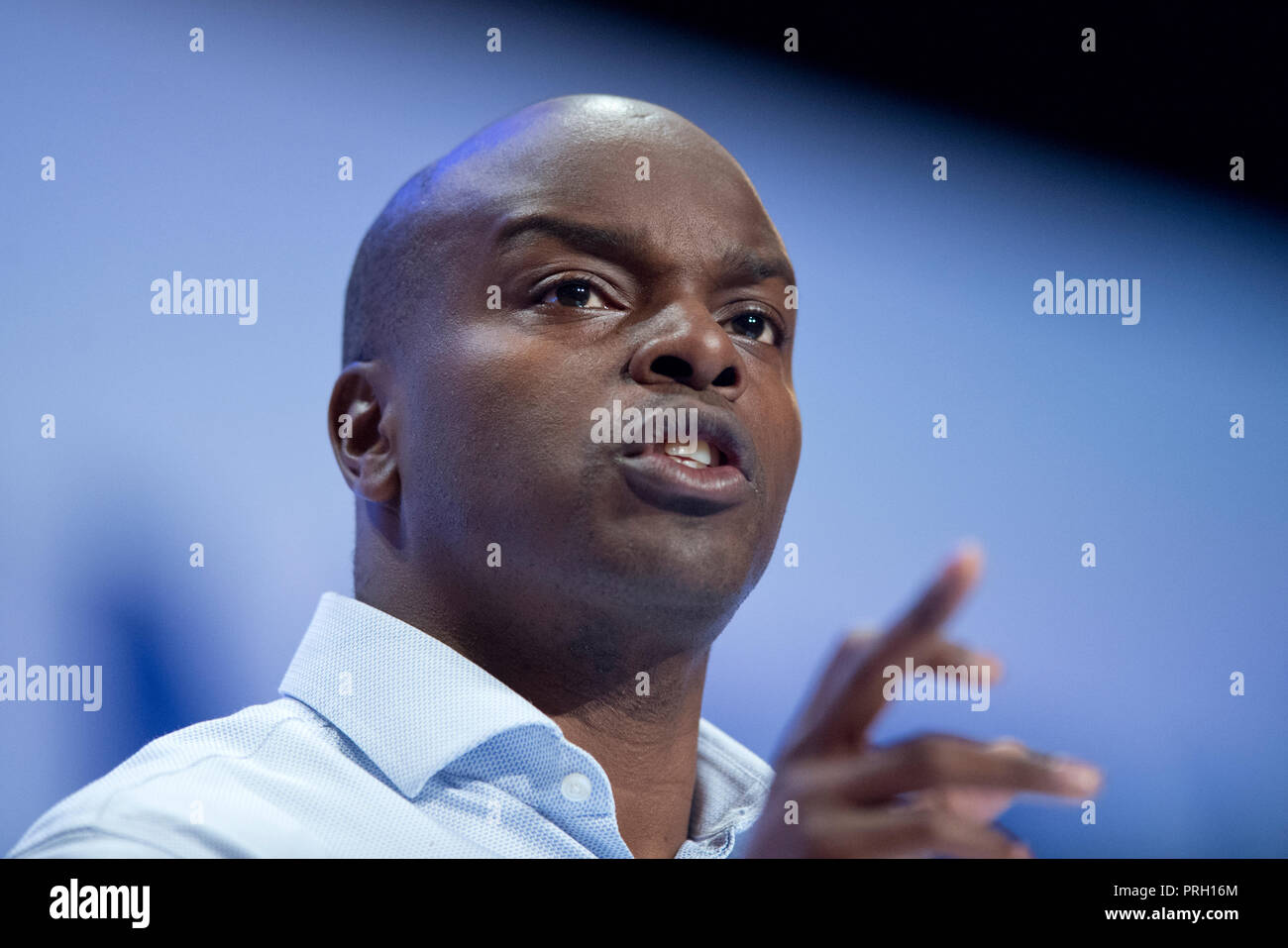 Birmingham, UK. 3rd October 2018. Shaun Bailey, Conservative Candidate for London Mayor, speaks at the Conservative Party Conference in Birmingham. © Russell Hart/Alamy Live News. Stock Photo