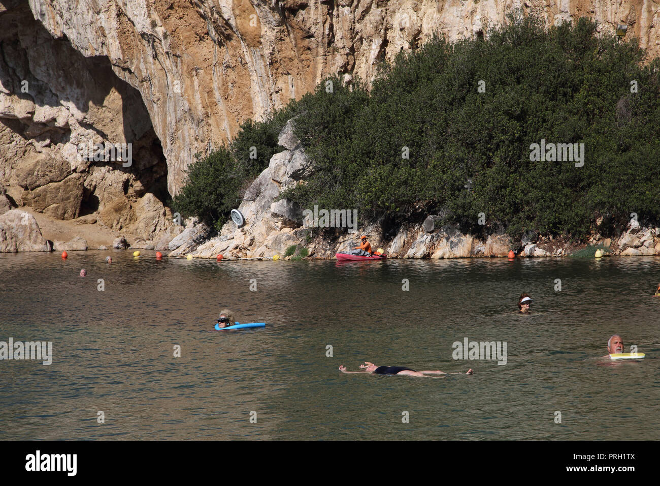 Vouliagmeni Attica Greece Lake Vouliagmeni Tourists Swimming Stock Photo