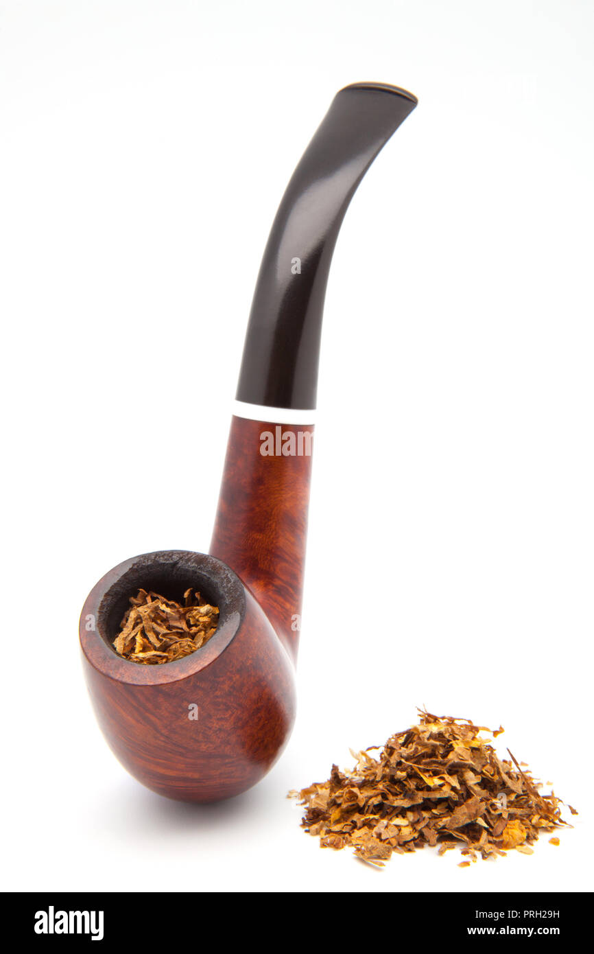Tobacco-pipe with tobacco powder isolated Stock Photo