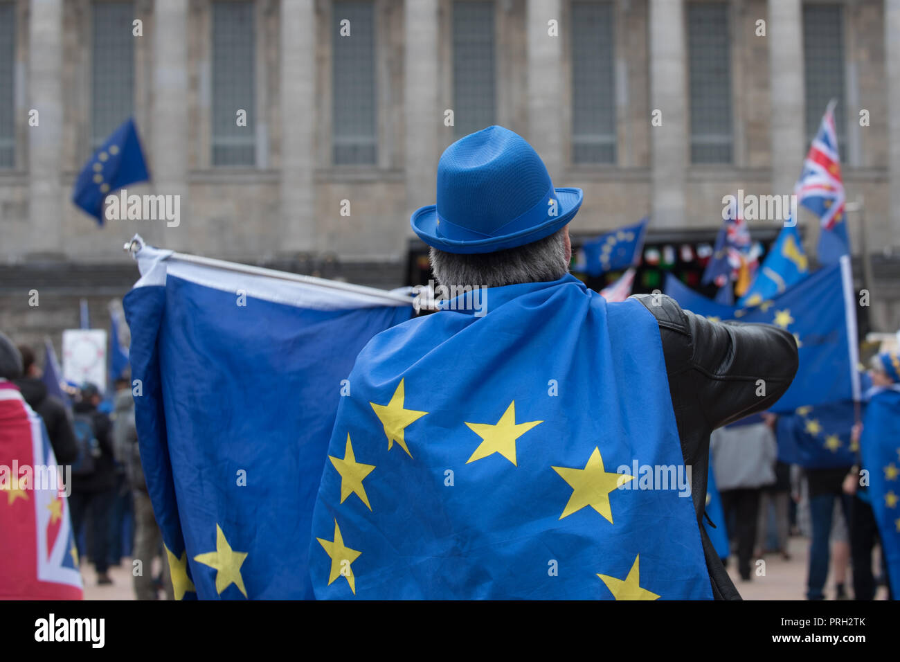 Man with EU flag at anti Brexit Protest Stock Photo