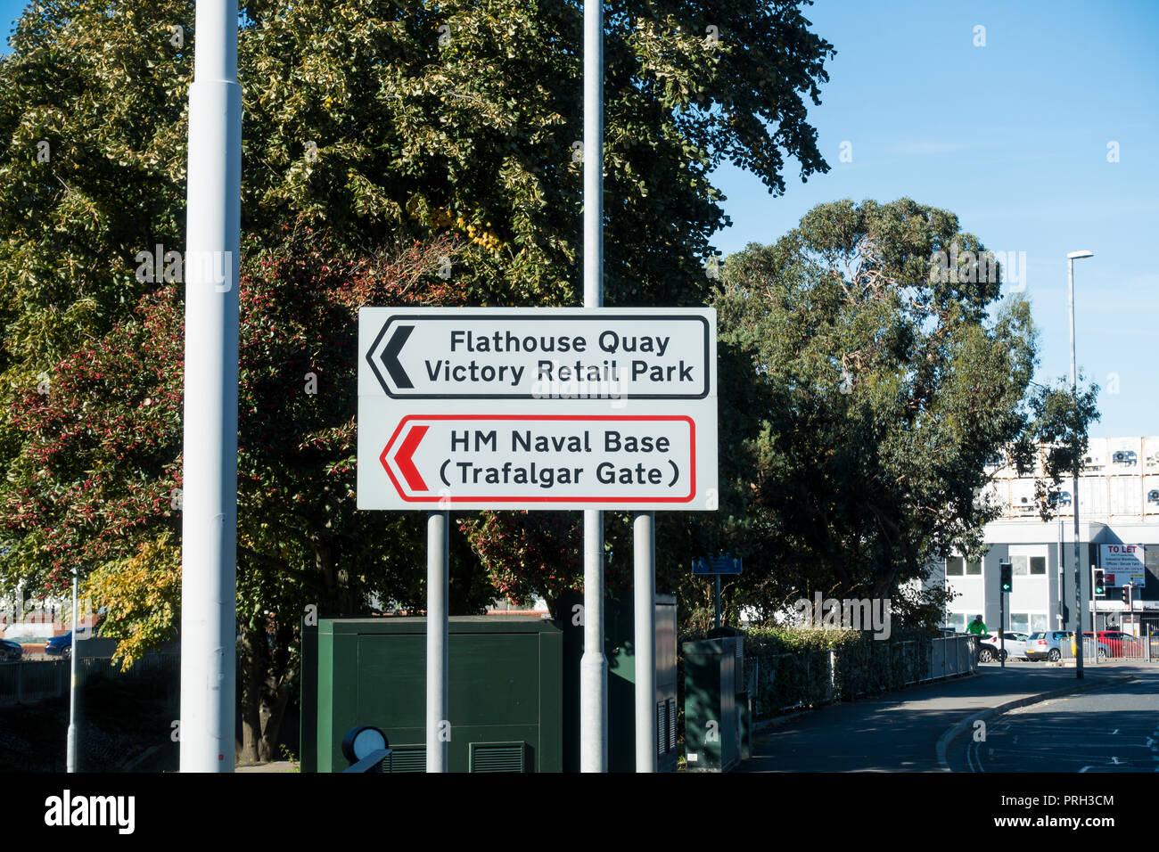 Sign in Portsmouth for HM Naval Base & Flathouse Quay Victory Retail Park,  England, UK Stock Photo - Alamy