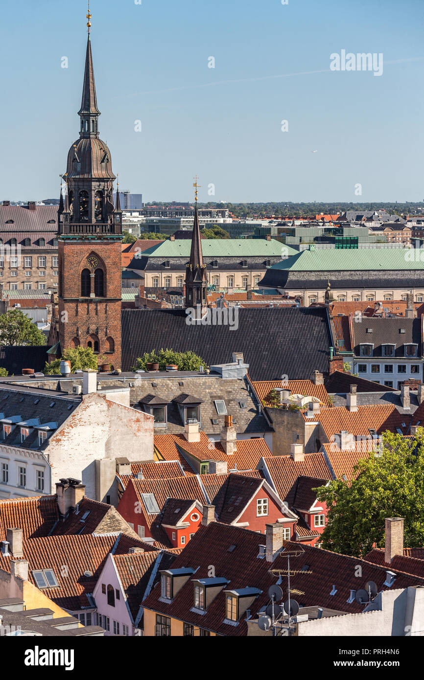 ,Trinity Church steeple Latin Quarter, view from the Rundetarn tower Stock Photo
