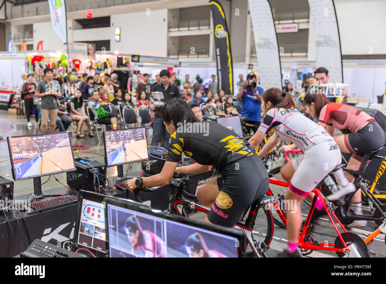 indoor cycling racing online game computer race show in International  Bangkok Bike 2018 bike expo fair in Thailand.Bangkok, Thailand 6 May 2018  Stock Photo - Alamy