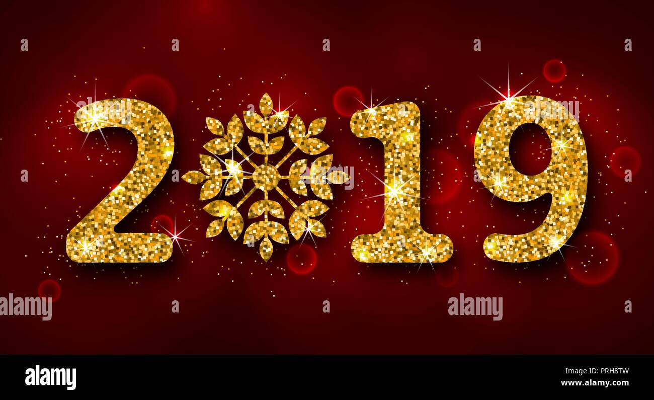 2019 Text, Golden Glitter Background for Happy New Year Stock Vector ...
