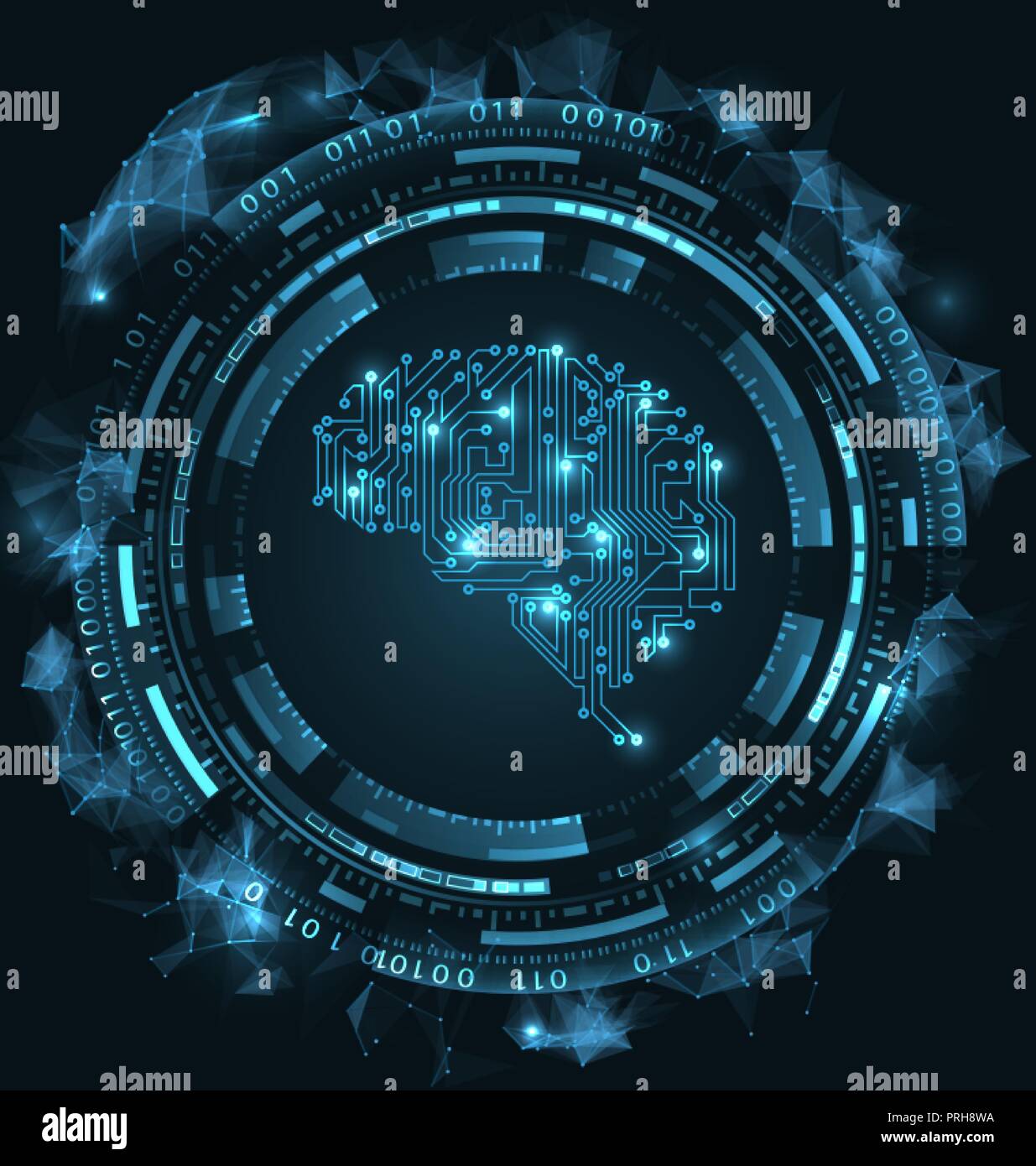 Brain is Composed Circuit Texture. Artificial Intelligence with Hud Elements Stock Vector