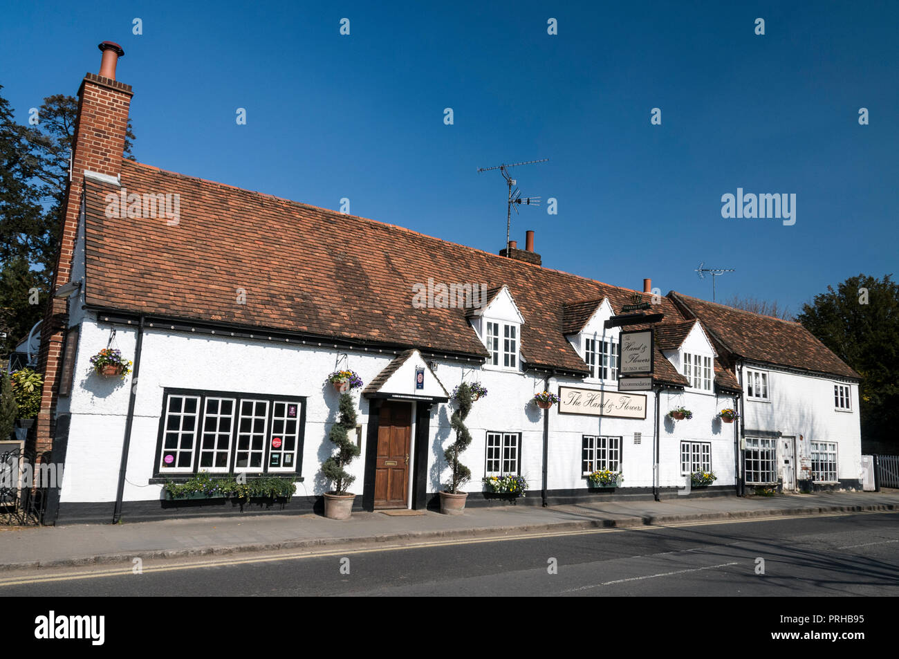 The Hand & Flowers is a five star rosette and 2-star Michelin awarded restaurant on the Henley Road, Marlow, Buckinghamshire, Britain Stock Photo