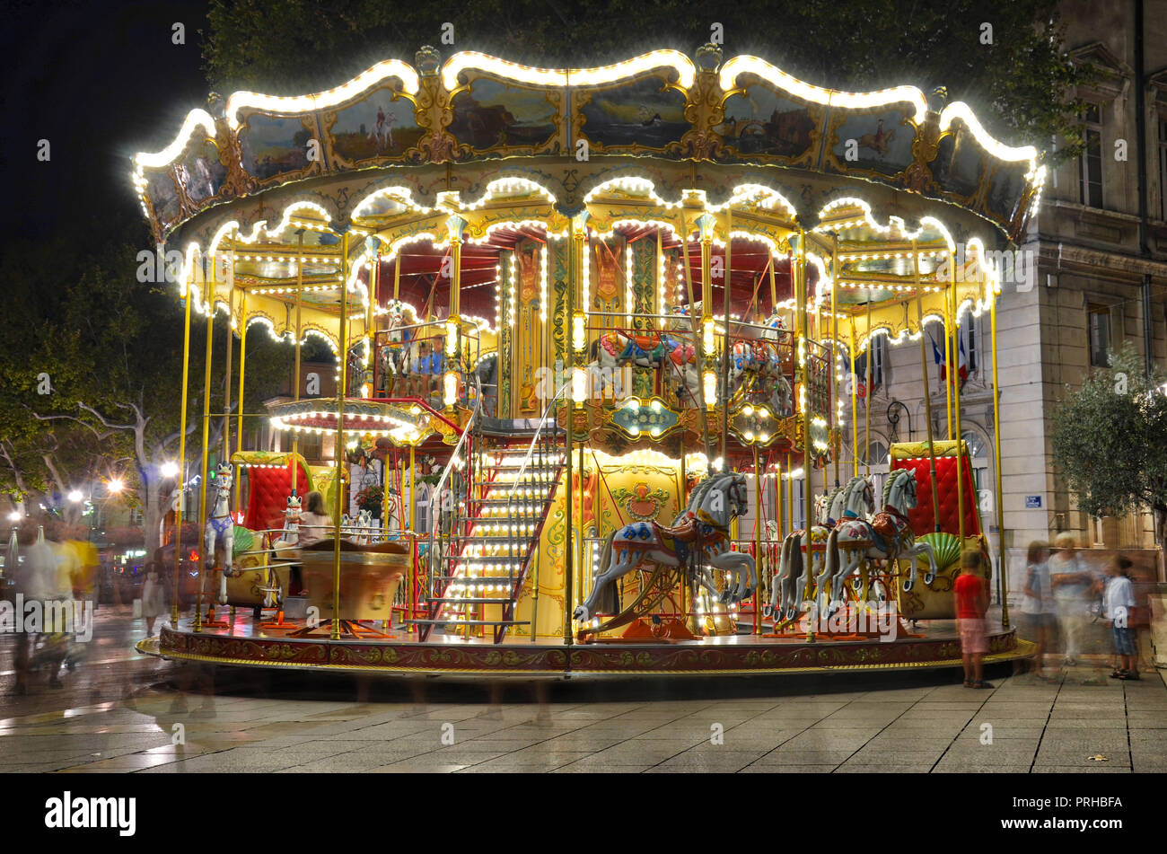Vintage merry-go-round by night Stock Photo