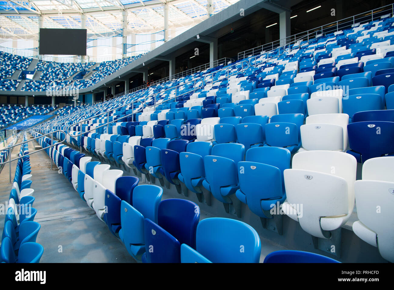 Sport Stadium Plastic Chairs In A Row Stock Photo 221044529