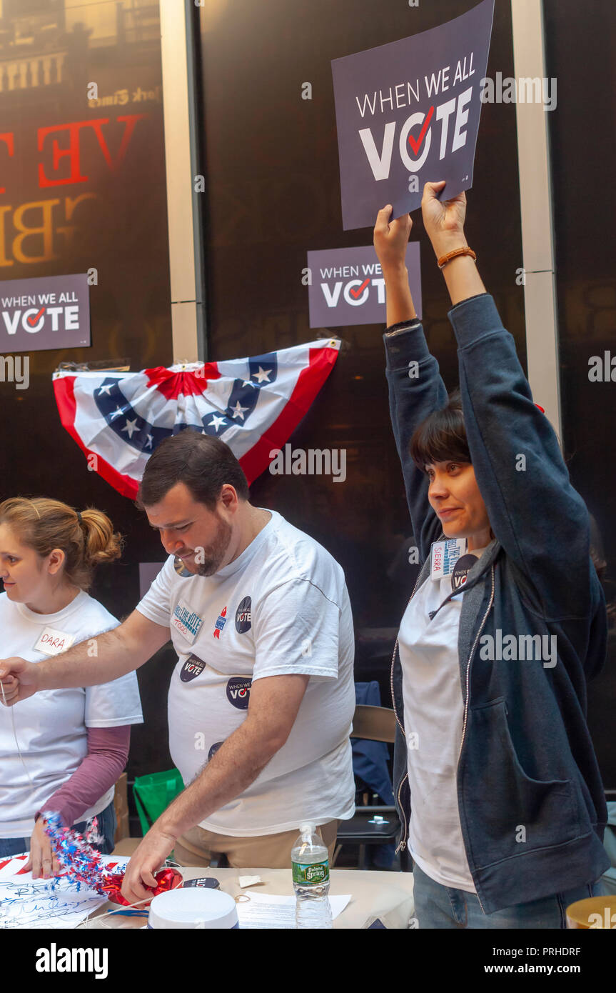 Voter promotion table at the 32nd Annual Broadway Flea Market & Grand Auction in New York in New York on Sunday, September 30, 2018. Over 50 tables from Broadway shows and theater related institutions and businesses occupy the streets around Shubert Alley offering their Broadway related wares and autographs. The fair is a fundraiser for the Broadway Cares/Equity Fights Aids charity.  (Â© Richard B. Levine) Stock Photo
