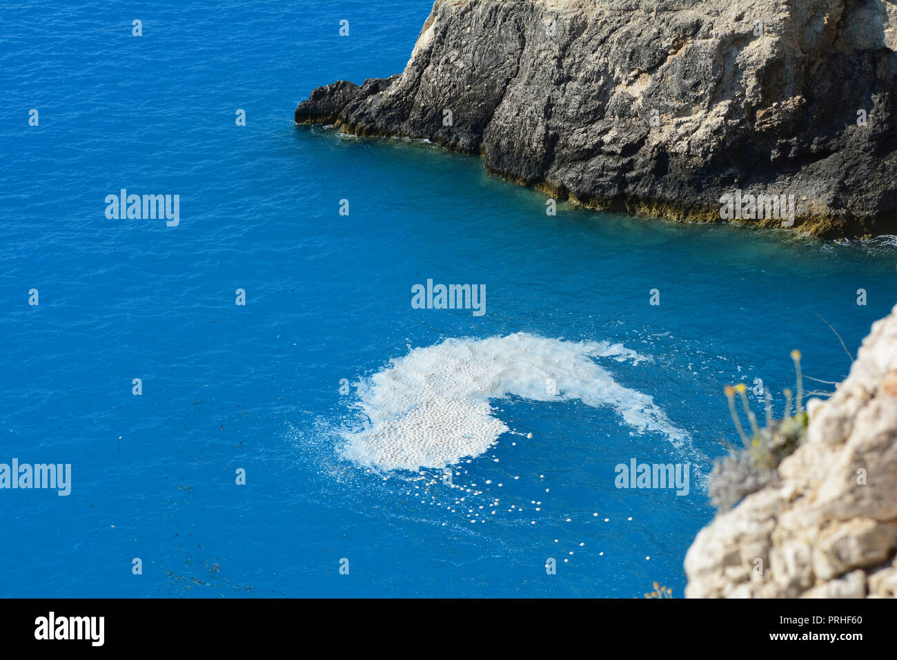 Marine Mycilage, Marine snow or Sea snots  near cliffs in Ionian Sea Stock Photo