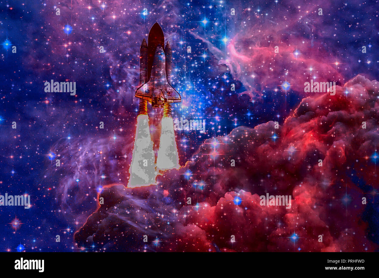 Spaceship in outer space. Elements of this image furnished by NASA. Stock Photo
