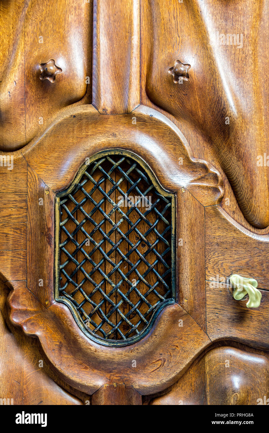 Close-up of a wooden door inside of Casa Batlló by Antoni Gaudi, Barcelona, Spain Stock Photo