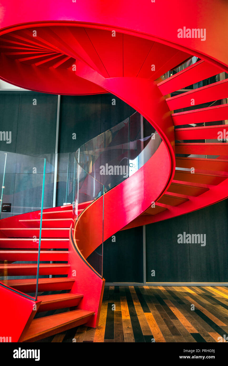 Red spiral staircase Stock Photo