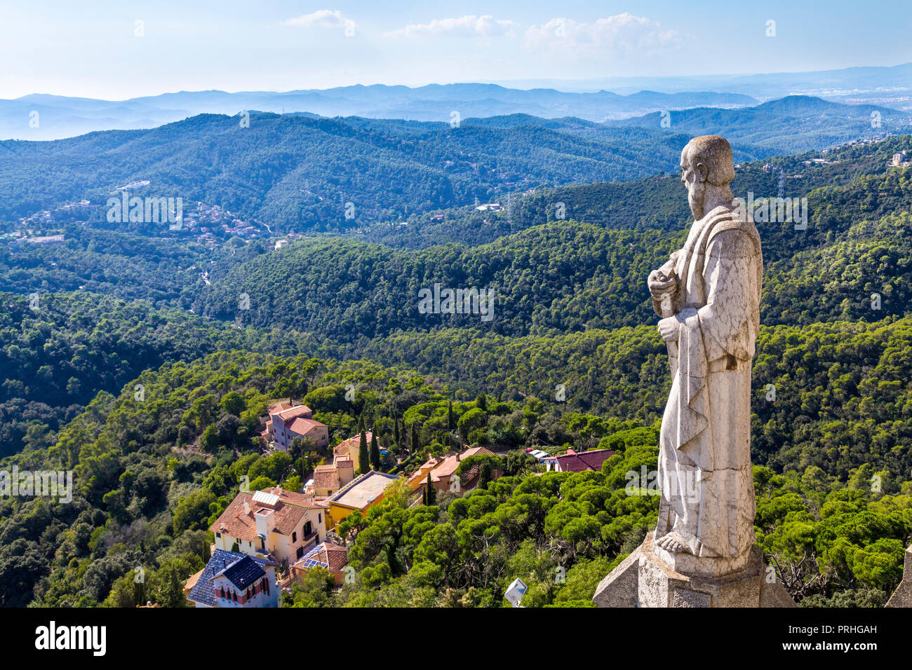 View from the Temple of the Sacred Heart of Jesus on top of Mount Tibidabo, Barcelona, Spain Stock Photo