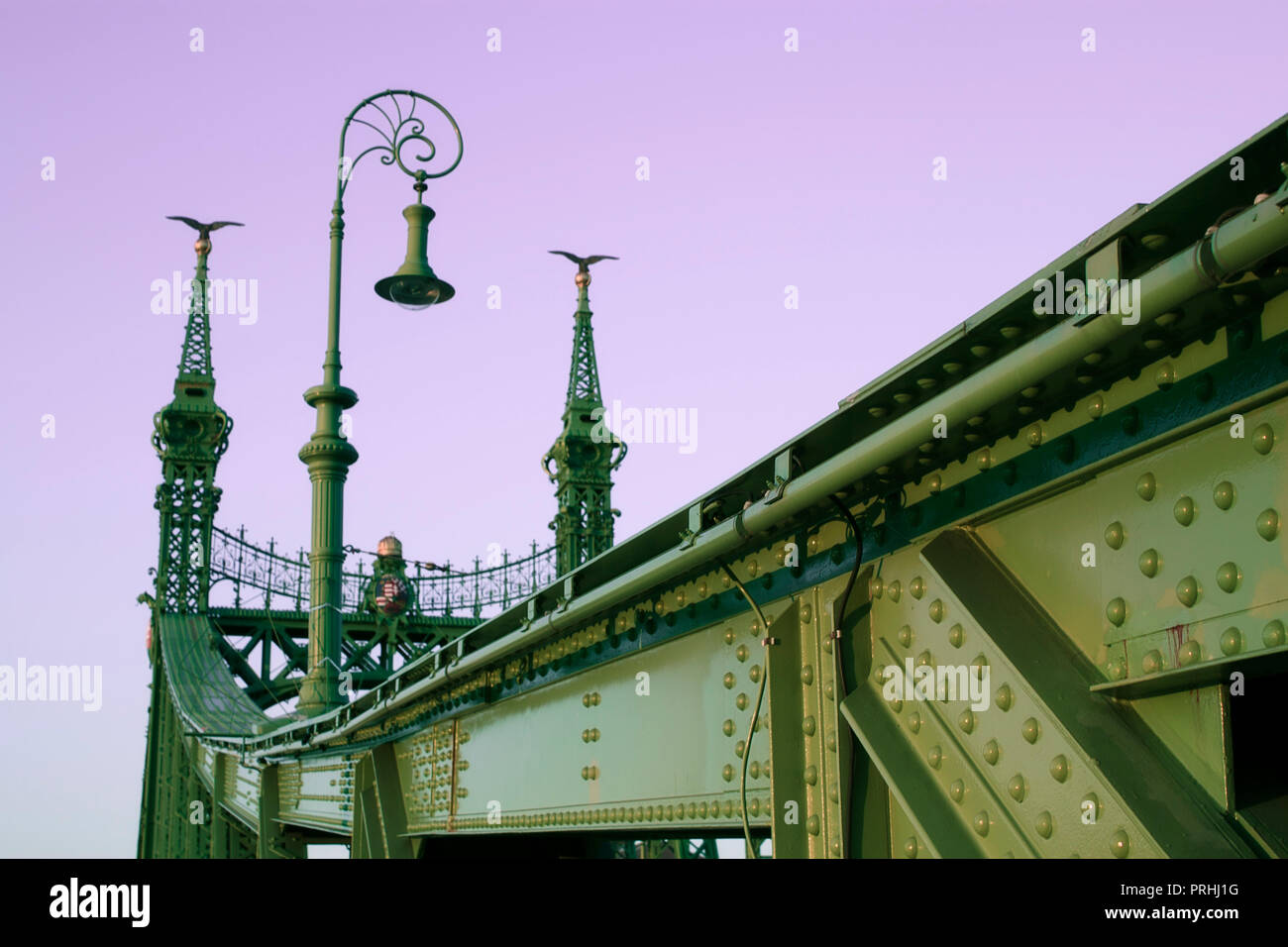 Detail of Liberty Bridge or Freedom Bridge, connecting Buda and Pest across the River Danube in Budapest, Hungary, Eastern Europe. Stock Photo