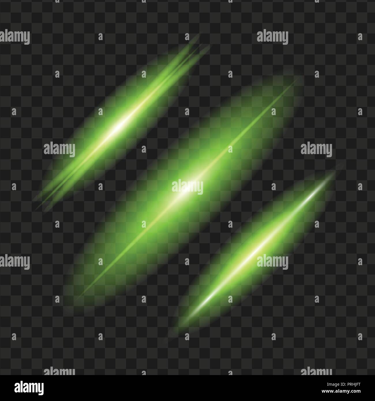 green glowing light effect. Isolated on black transparent background ...
