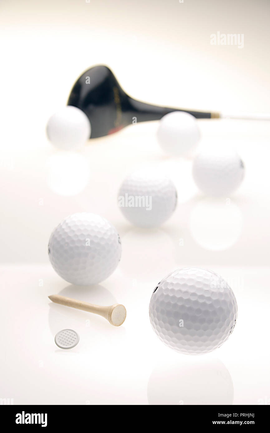 Golf Balls With Golf Club Market And Tee Stock Photo Alamy