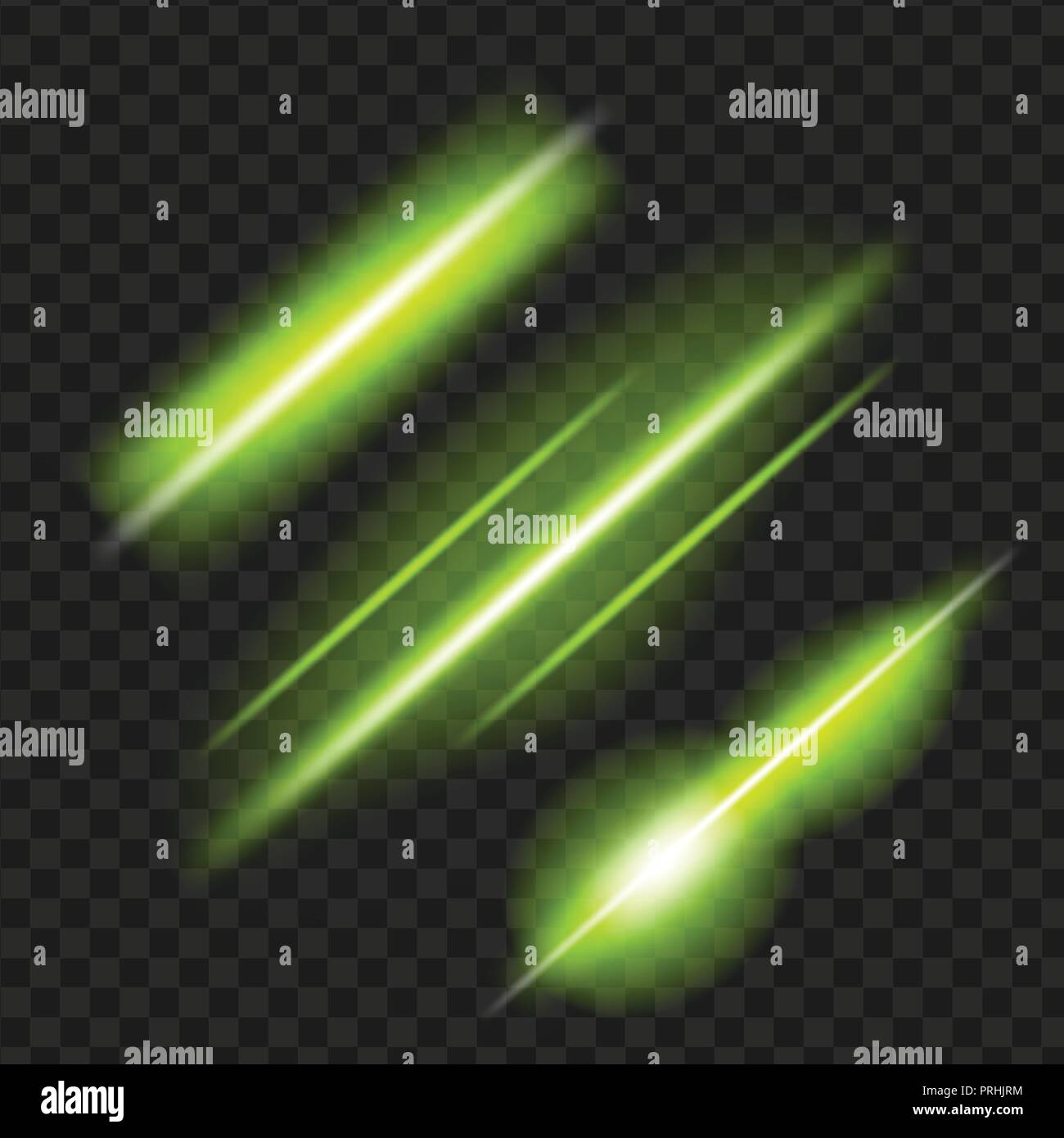 Set of Green glowing light effect. Isolated on black transparent ...