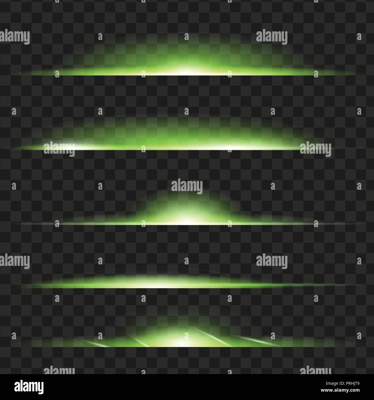 Set of Green glowing light effect. Isolated on black transparent ...