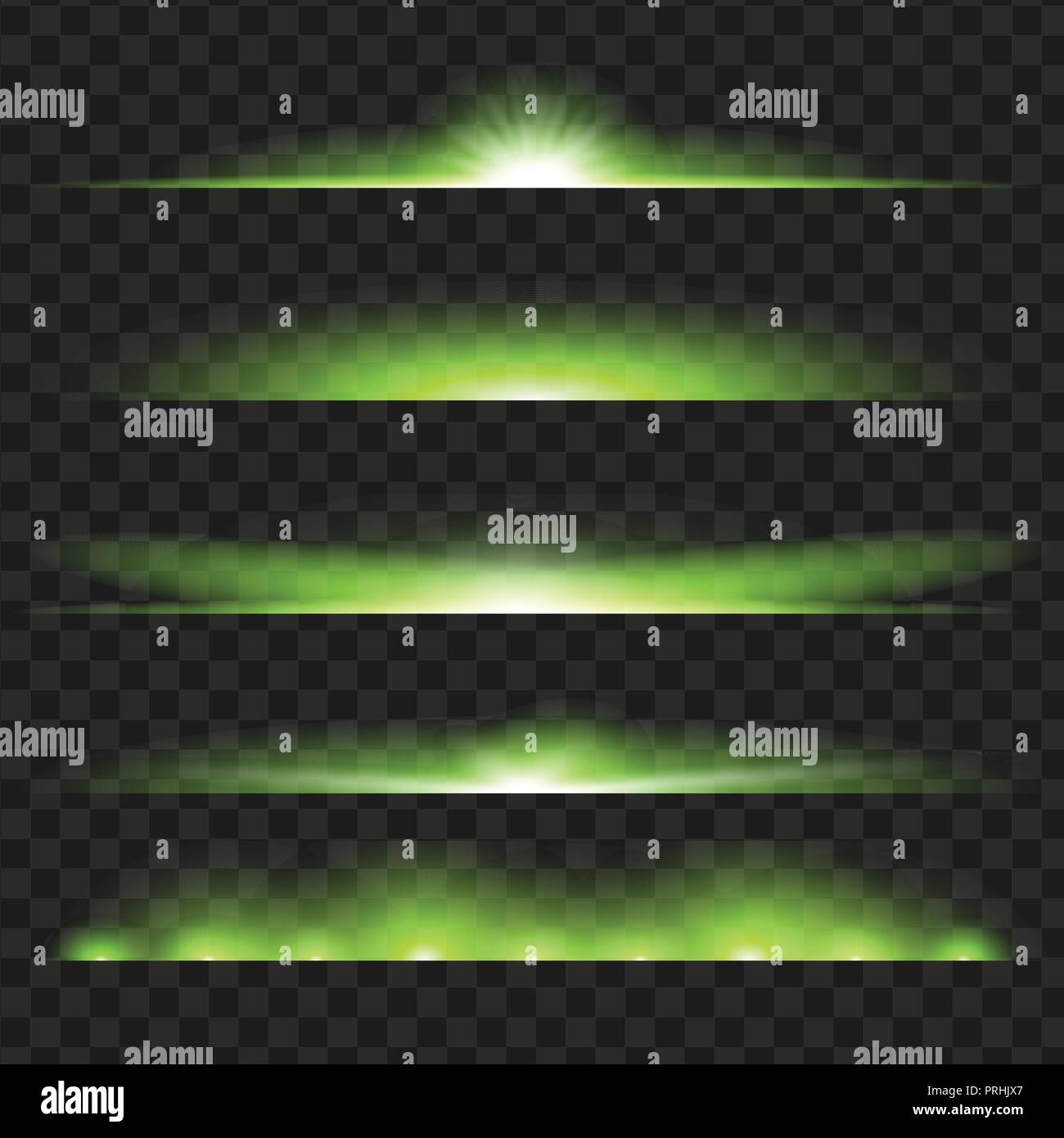 Set of Green glowing light effect. Isolated on black transparent ...
