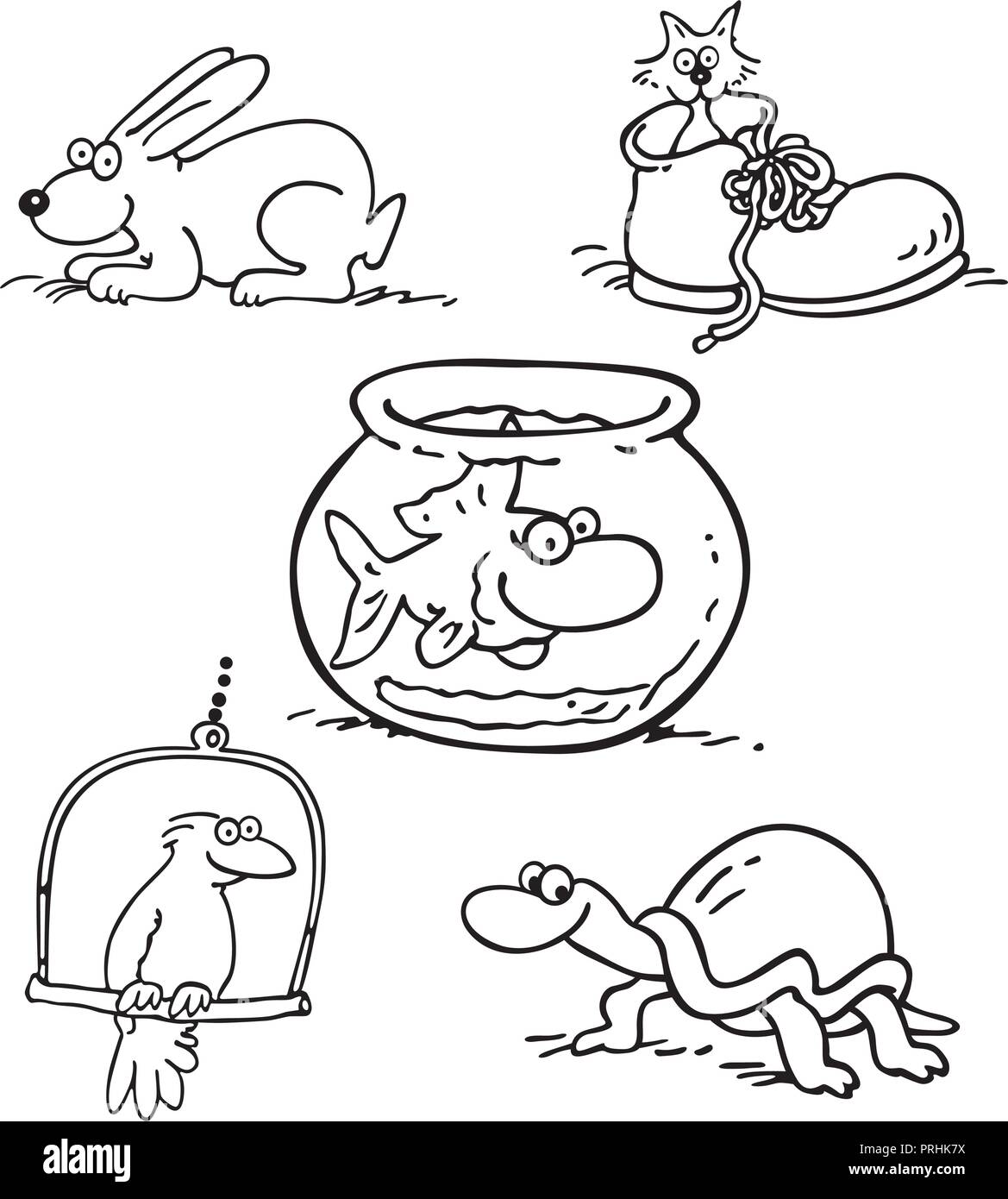 animal pet collection cartoon. outlined cartoon drawing sketch illustration vector. Stock Vector
