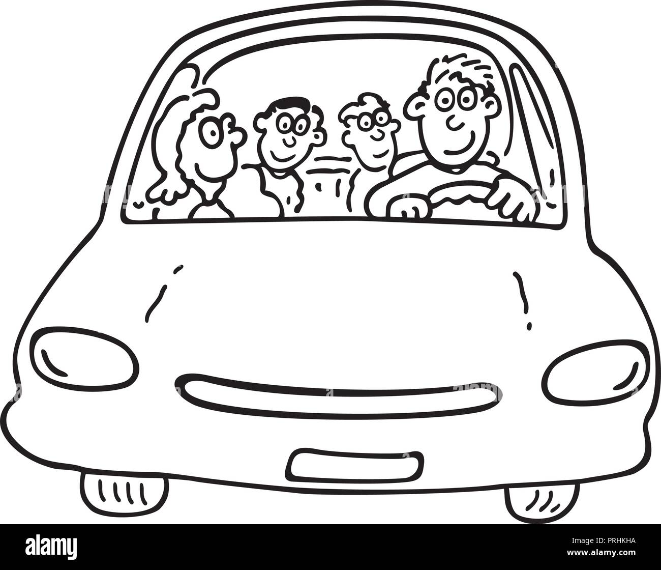 Happy family on the car. outlined cartoon handrawn sketch illustration  vector Stock Vector Image & Art - Alamy