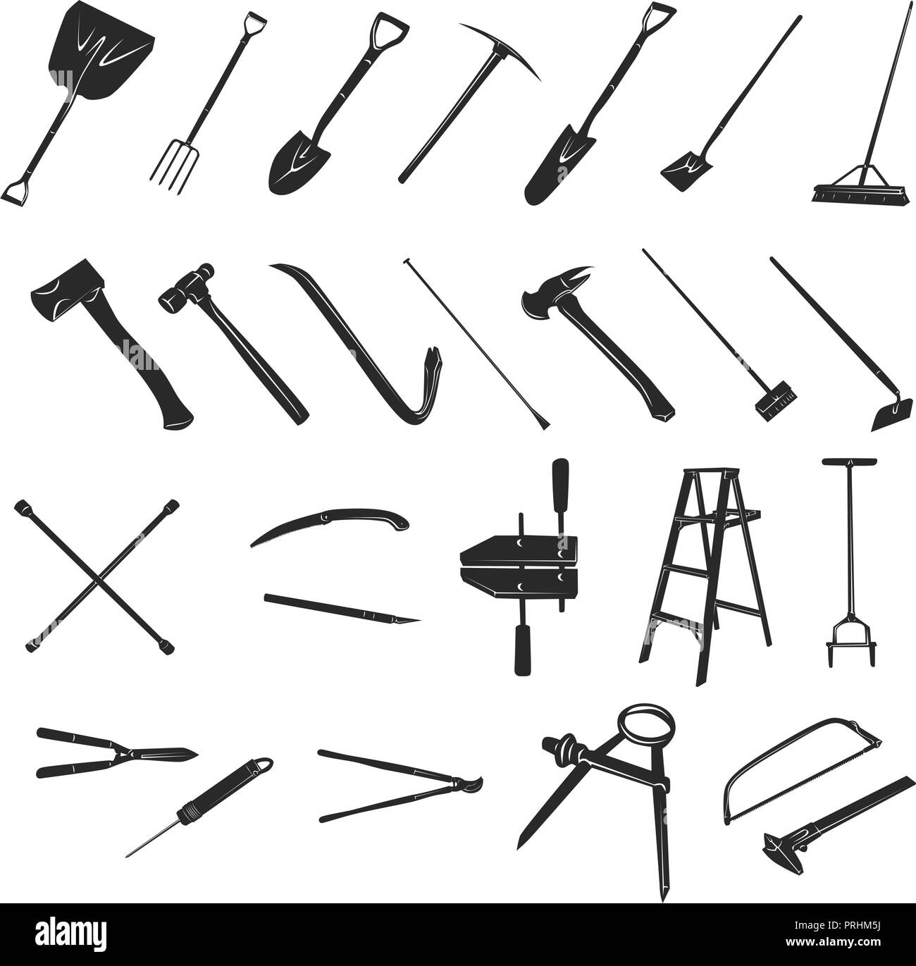 Gardening tools collection - vector silhouette Stock Vector