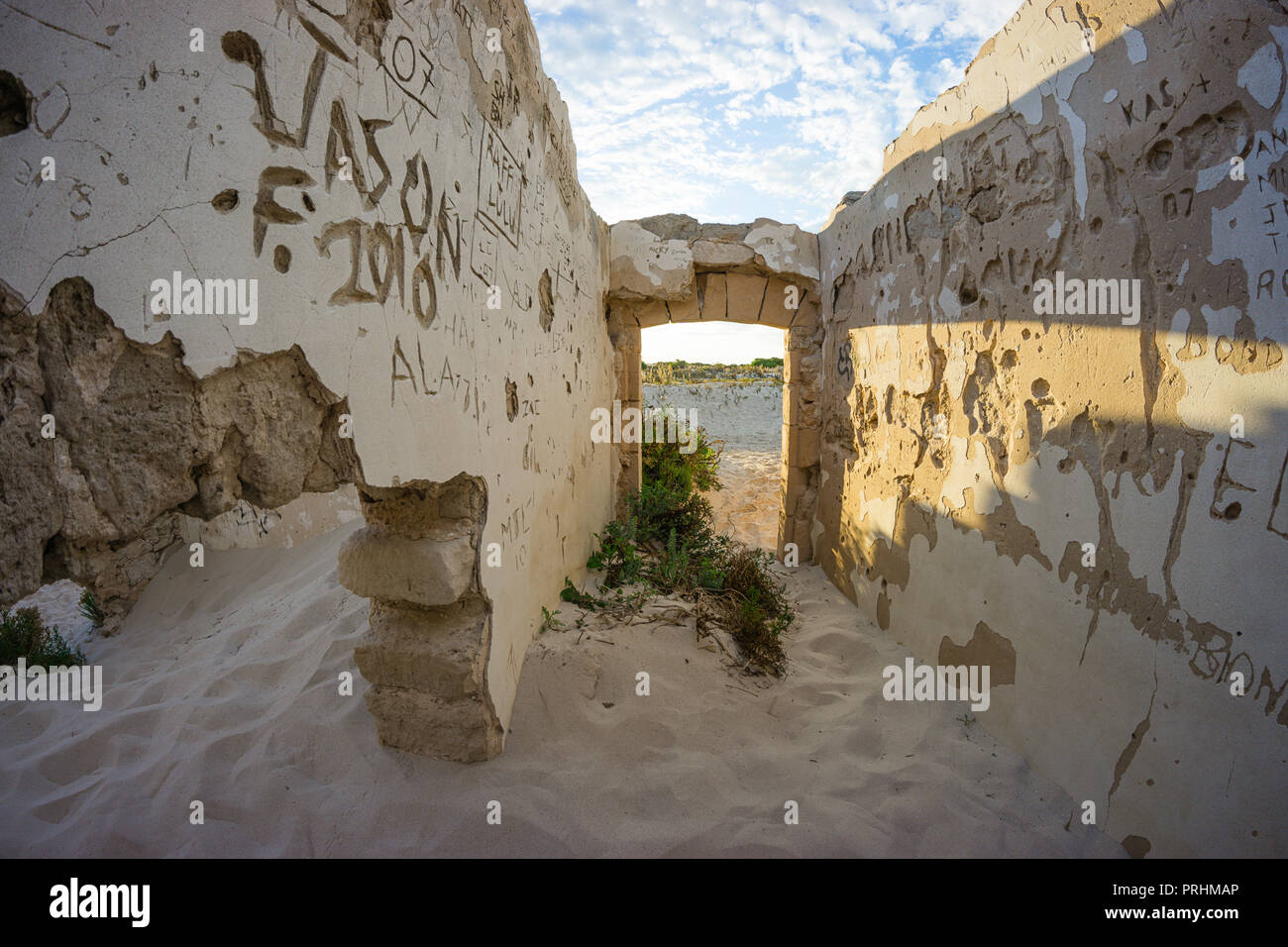 The ruins of the historic Eucla Telegraph Station covered with shifting windblown sand. Nullabor Plain Western Australia Stock Photo